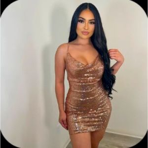Sequin rose gold mini dress